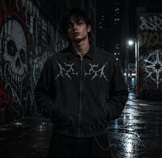 Unisex Vintage Wash Full-Zip Denim Jacket