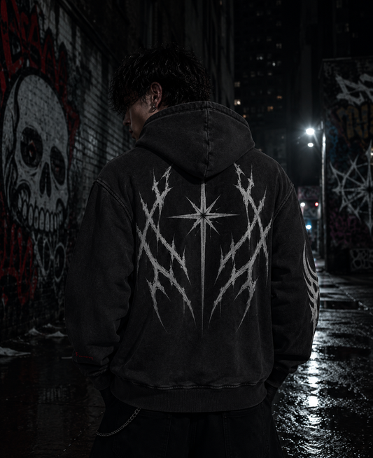 Snow Washed Loose Cotton Hoodie