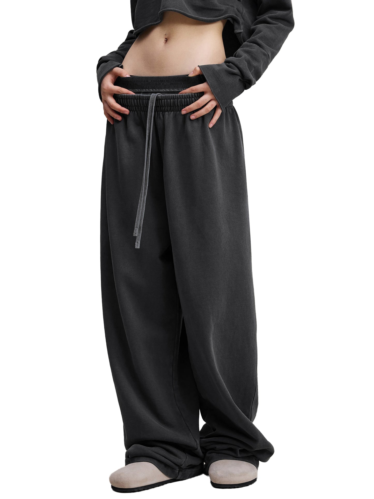 womans Blank style Vintage Washed Waist Pants